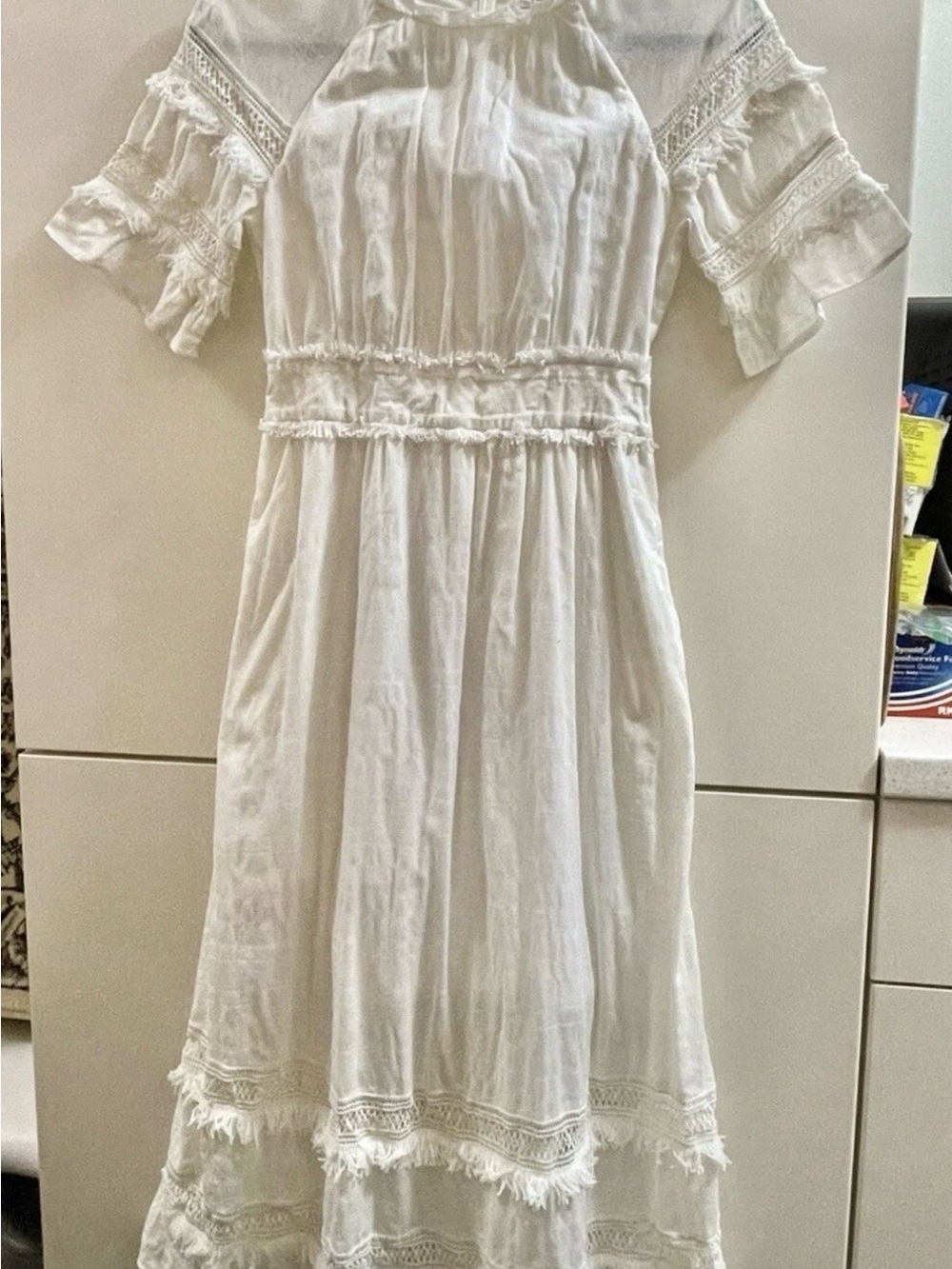 & Other Stories Cream Color Cotton Tassel ruffles Croche stitching Dress
Size 4